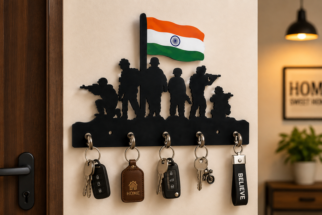 Indian Army Metal Key Holder | Premium 5-Hook Wall Mounted Key Organizer for Home Entrance