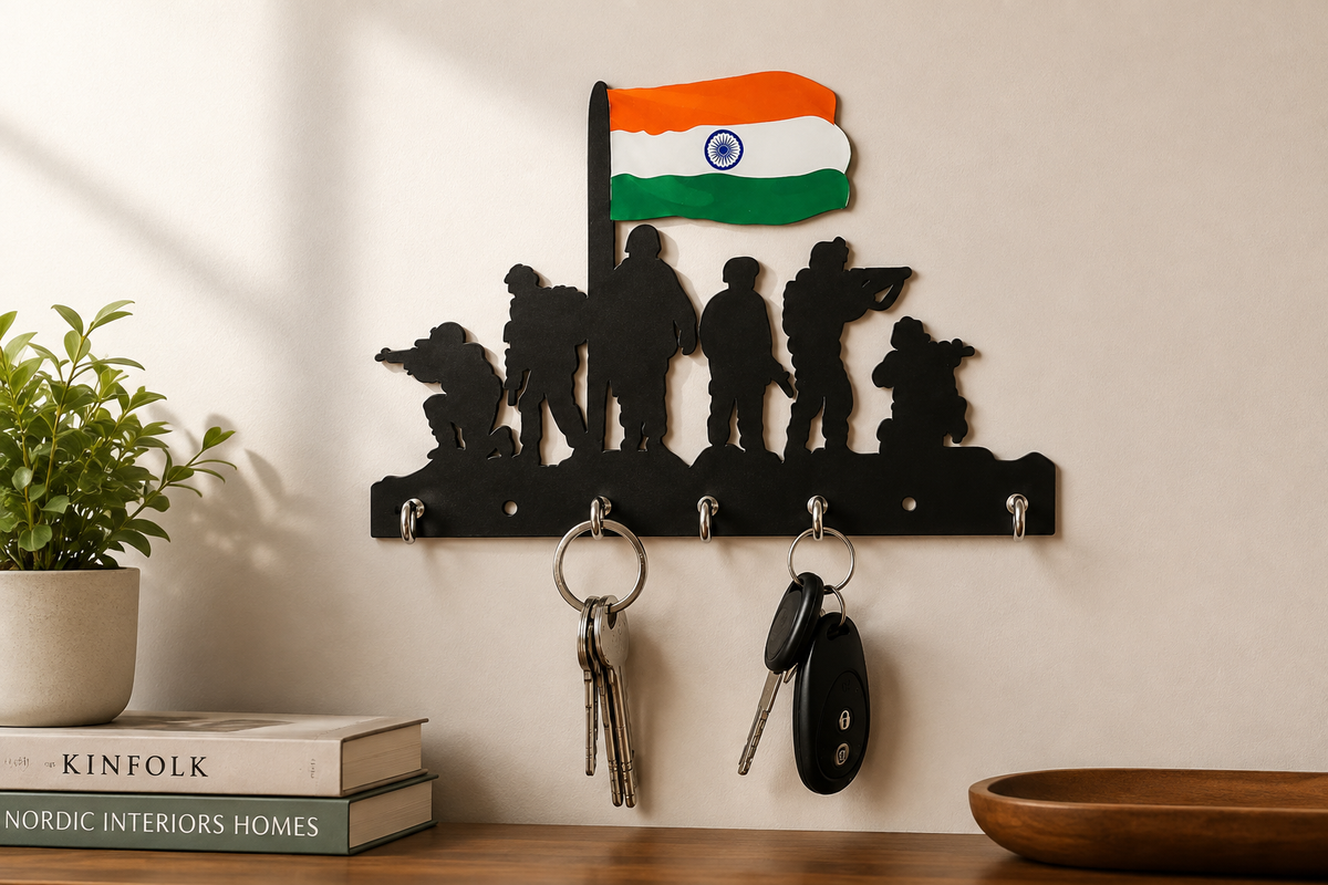 Indian Army Metal Key Holder | Premium 5-Hook Wall Mounted Key Organizer for Home Entrance