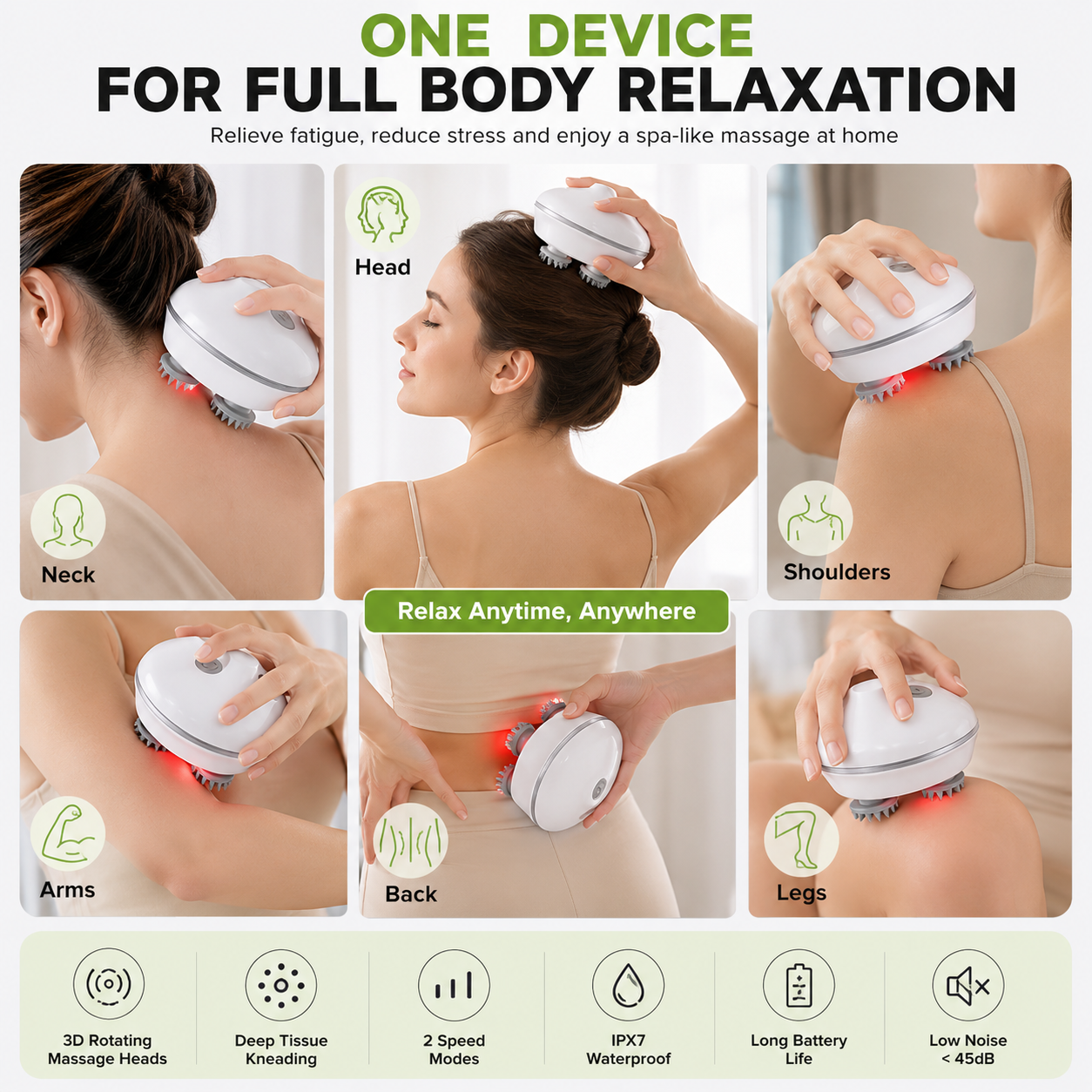 🚀  Electric 3D Deep Tissue Scalp & Full Body Massager | Waterproof Rechargeable Relaxation Device