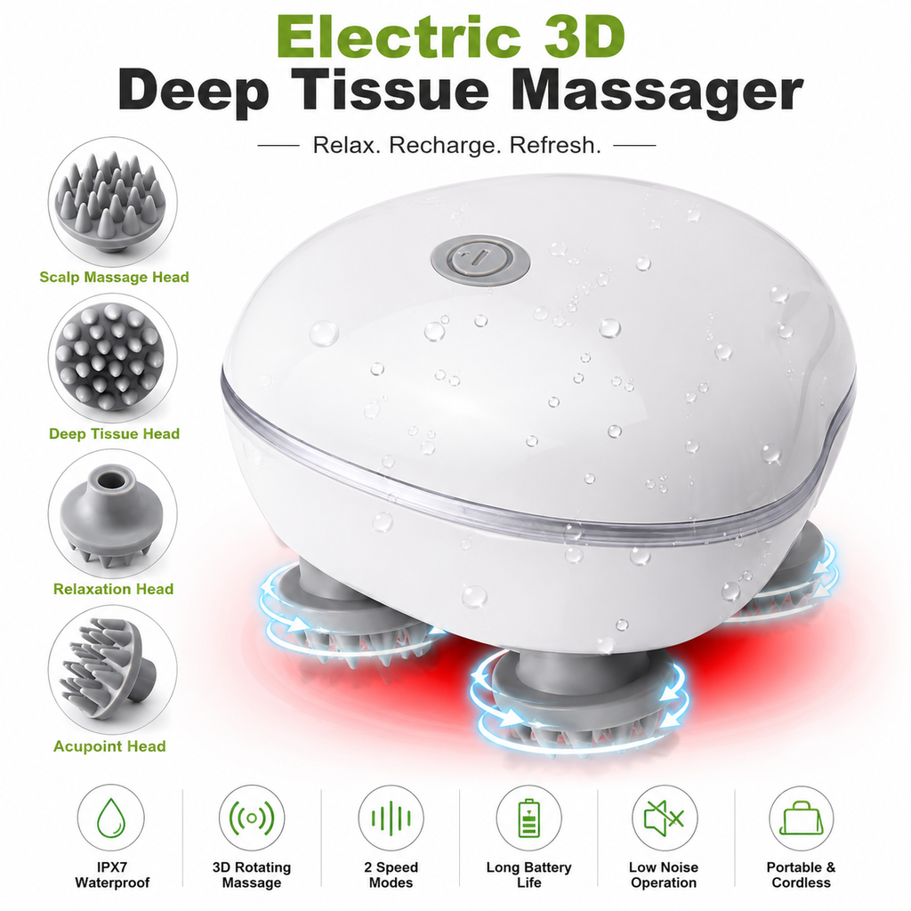 🚀  Electric 3D Deep Tissue Scalp & Full Body Massager | Waterproof Rechargeable Relaxation Device