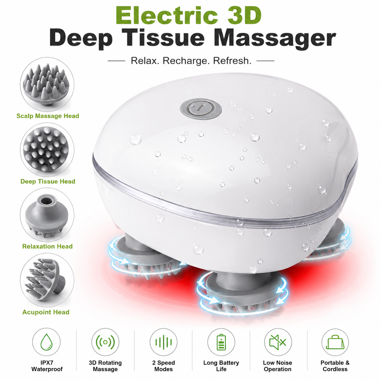🚀  Electric 3D Deep Tissue Scalp & Full Body Massager | Waterproof Rechargeable Relaxation Device