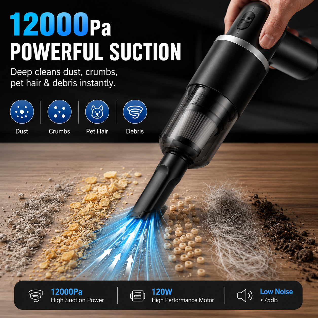 TurboVac™ Pro Portable Wireless Vacuum Cleaner — 12000Pa Suction, Cordless, Car & Home