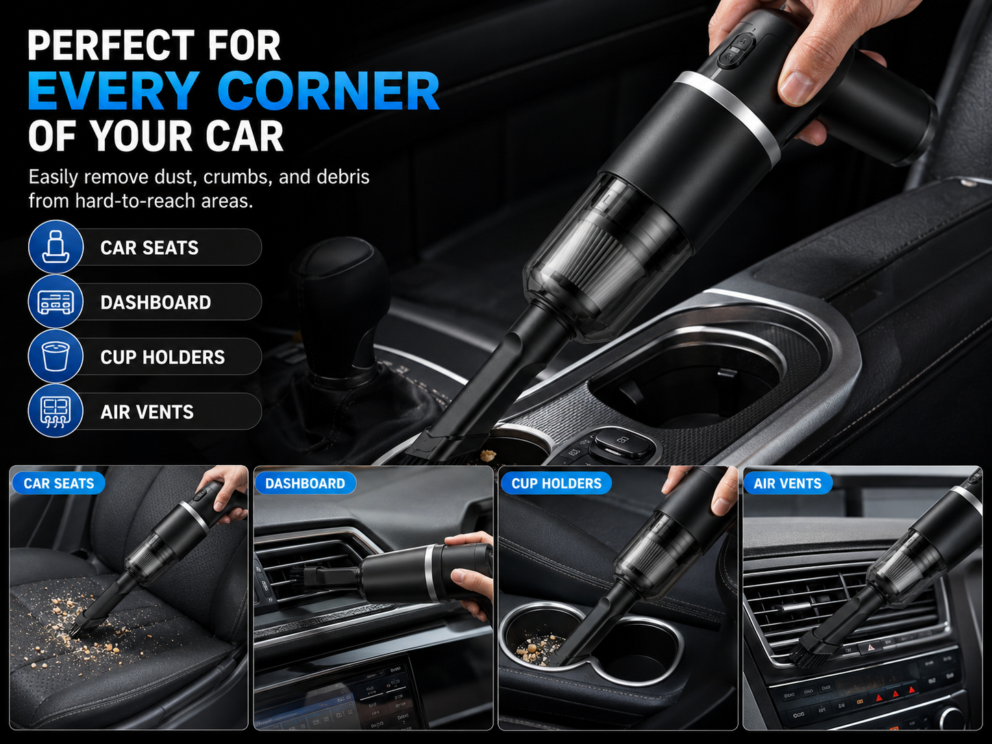 TurboVac™ Pro Portable Wireless Vacuum Cleaner — 12000Pa Suction, Cordless, Car & Home