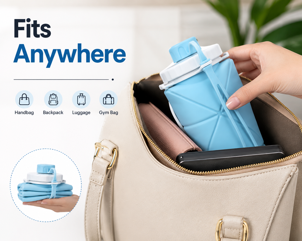 FlexFold™ Collapsible Silicone Water Bottle — 600ml, BPA-Free, Leak-Proof, Hot & Cold