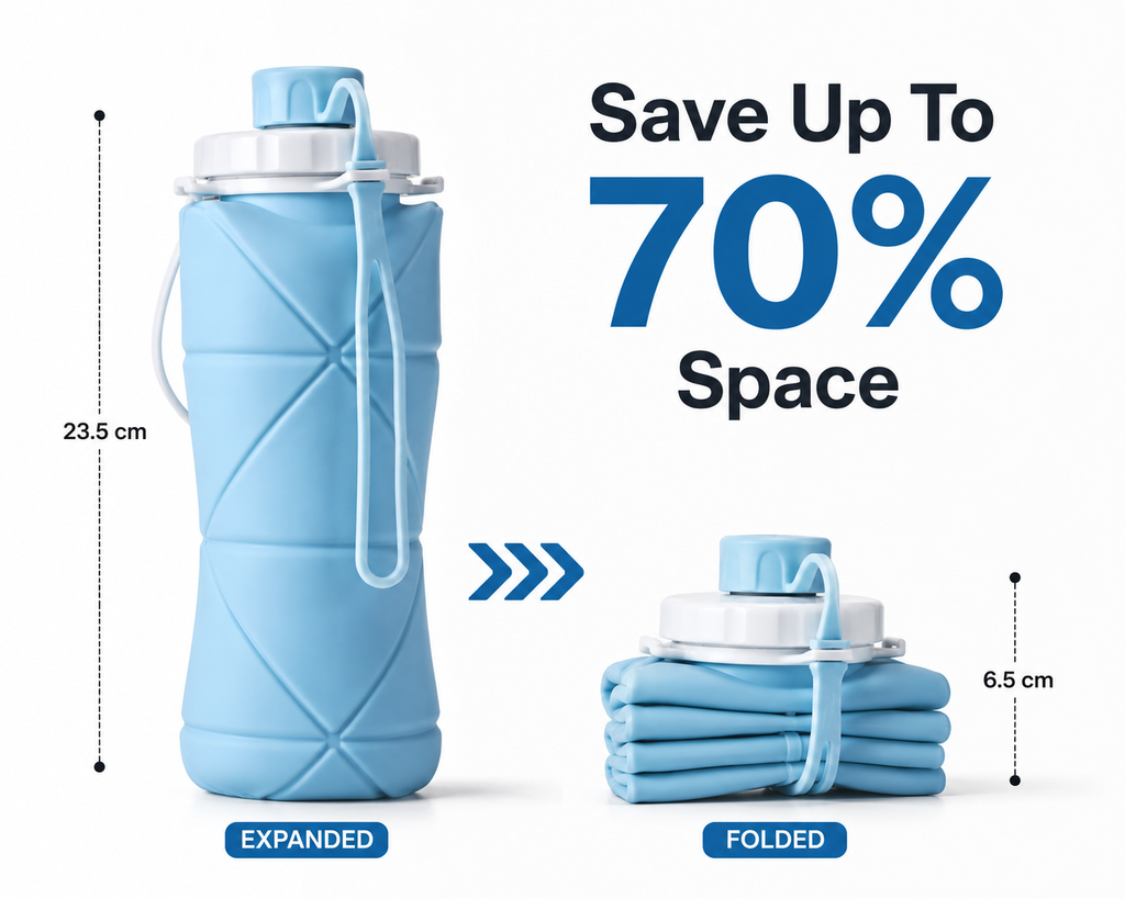 FlexFold™ Collapsible Silicone Water Bottle — 600ml, BPA-Free, Leak-Proof, Hot & Cold