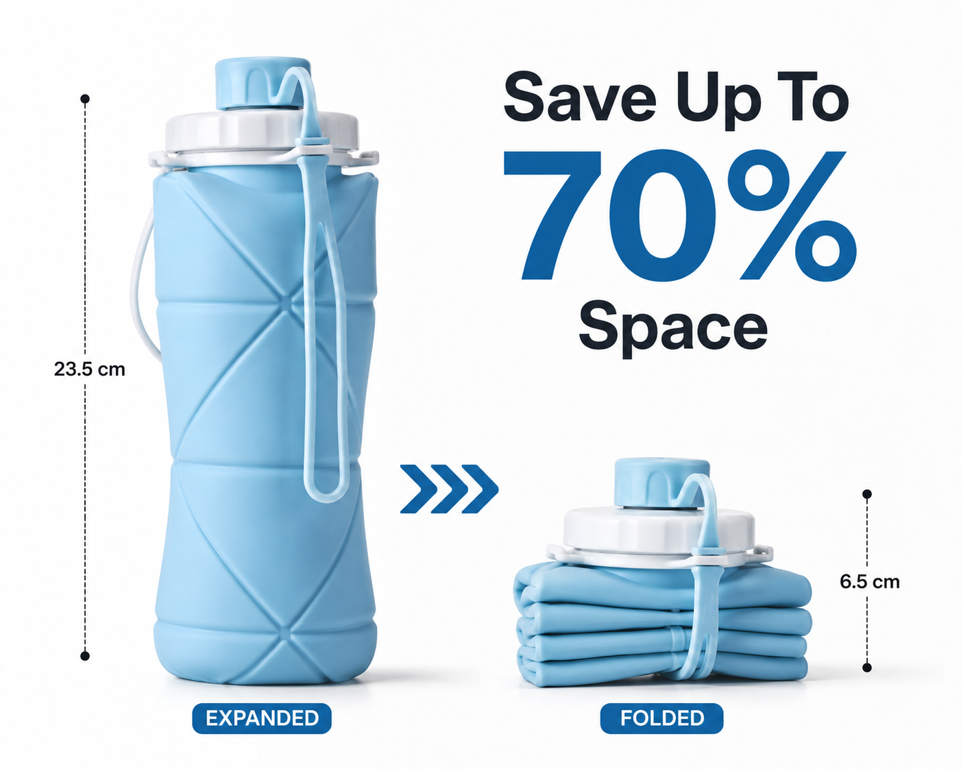 FlexFold™ Collapsible Silicone Water Bottle — 600ml, BPA-Free, Leak-Proof, Hot & Cold