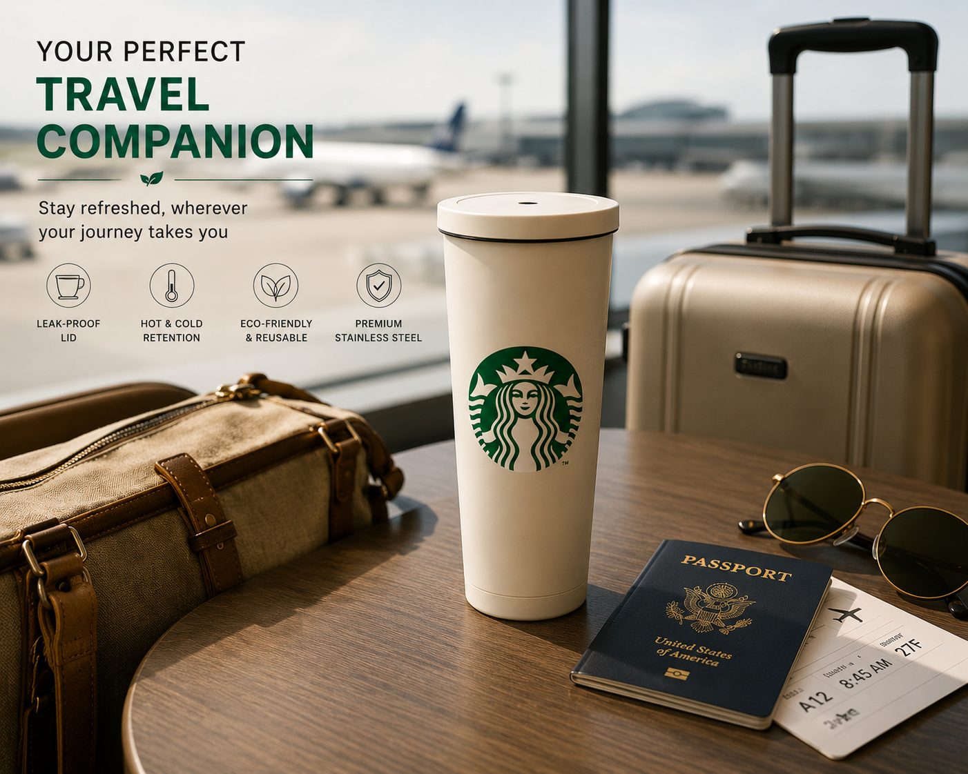 🚗 GoSip™ Leak-Proof Travel Tumbler with Reusable Straw