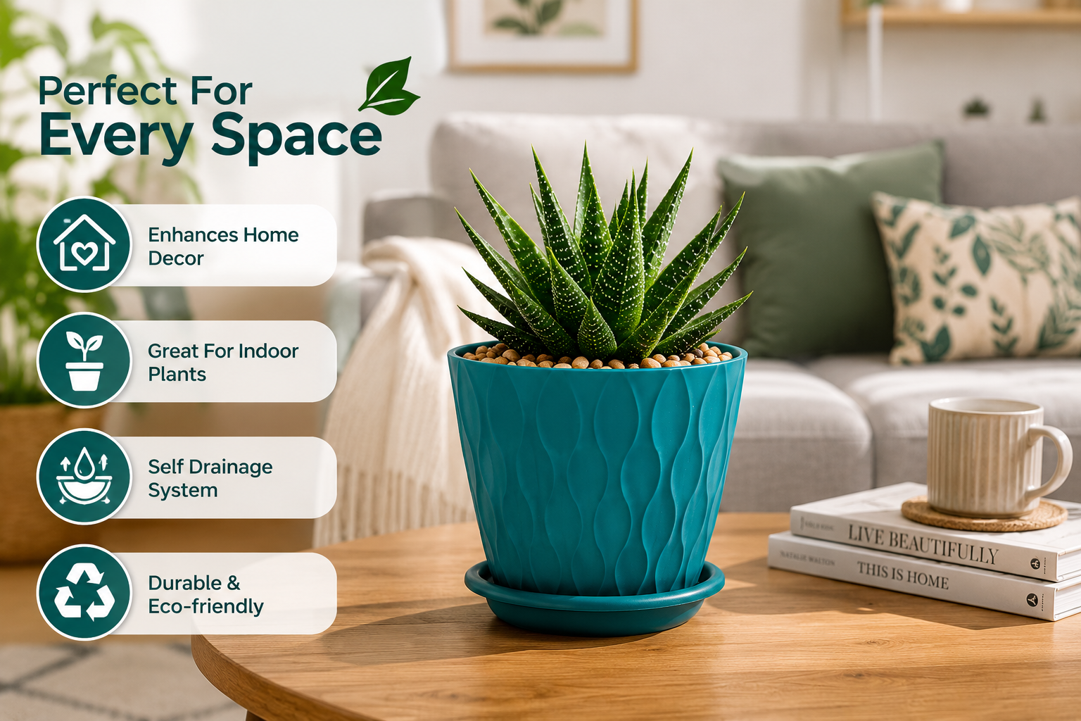 🏡 Elegant Wave Design Flower Pot – Modern Home Decor Planter