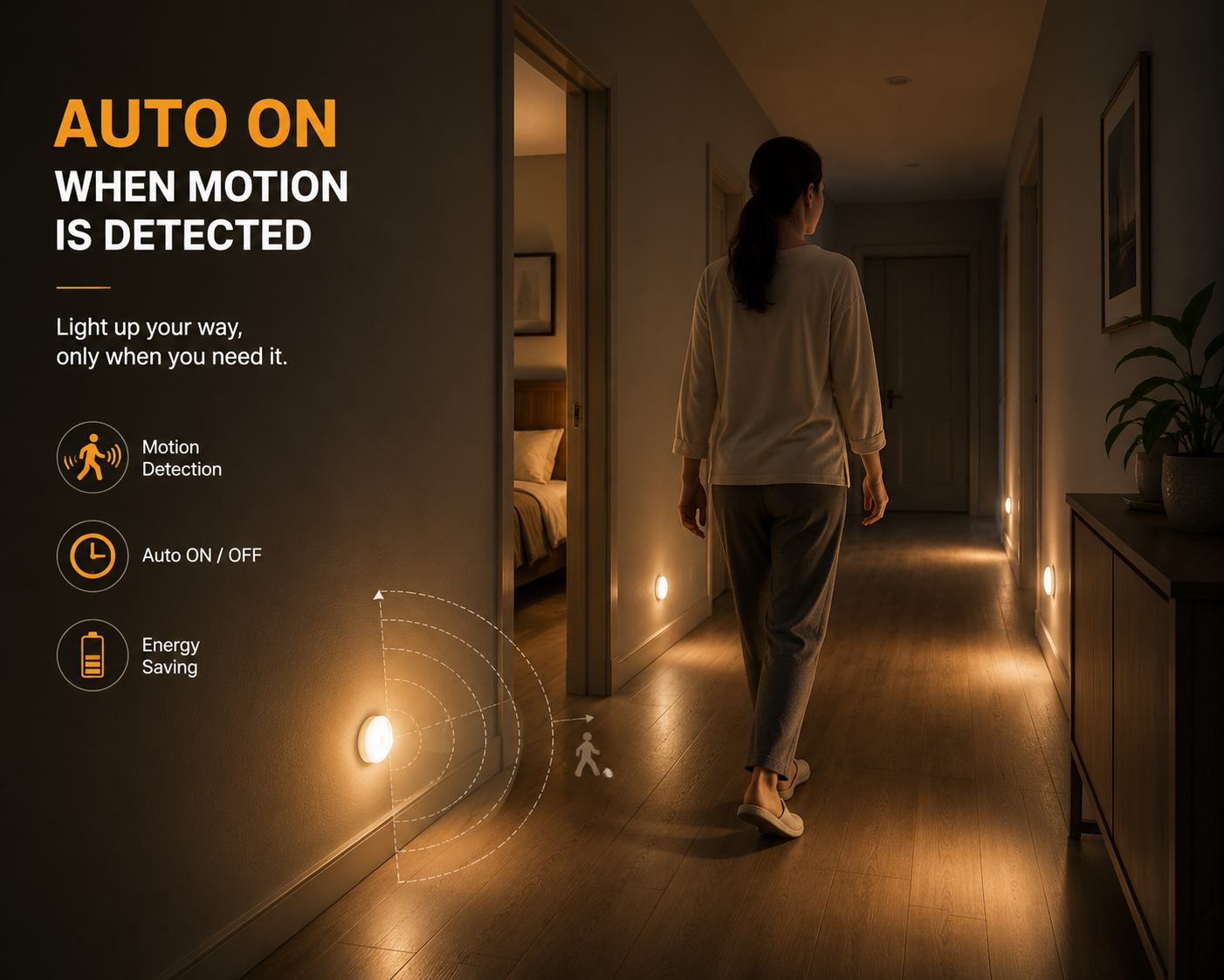 Smart Motion Sensor Night Light – Wireless LED Light for Stairs, Hallways & Closets