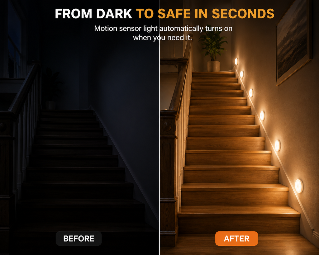 Smart Motion Sensor Night Light – Wireless LED Light for Stairs, Hallways & Closets
