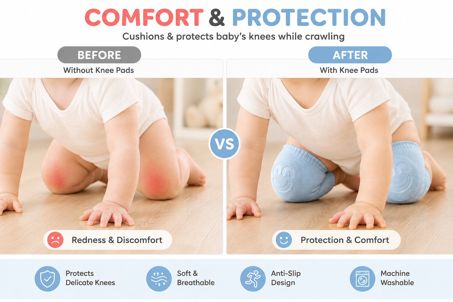 🧸 Baby Crawling Knee Pads – Soft & Breathable Knee Protection