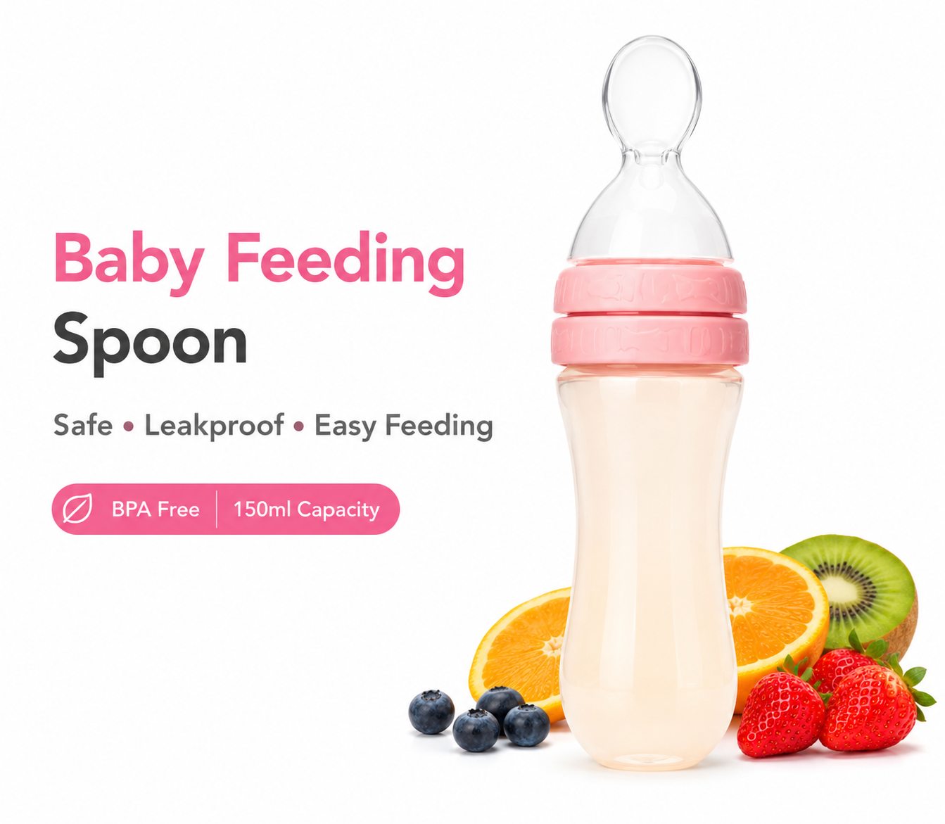 👶 Baby Food Feeder Spoon Bottle – Soft Silicone Squeeze Feeding Bottle (125ml)