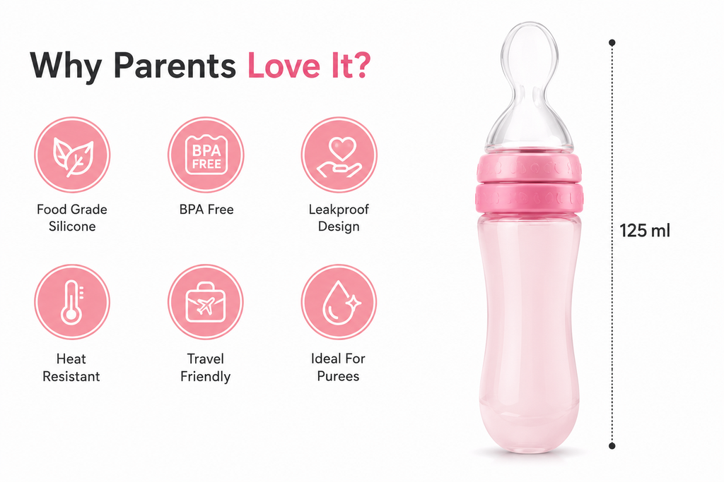 👶 Baby Food Feeder Spoon Bottle – Soft Silicone Squeeze Feeding Bottle (125ml)