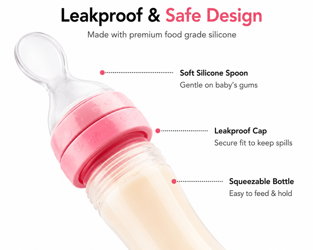 👶 Baby Food Feeder Spoon Bottle – Soft Silicone Squeeze Feeding Bottle (125ml)