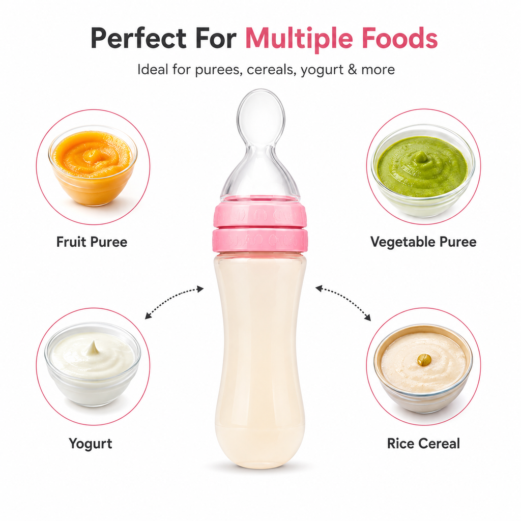 👶 Baby Food Feeder Spoon Bottle – Soft Silicone Squeeze Feeding Bottle (125ml)