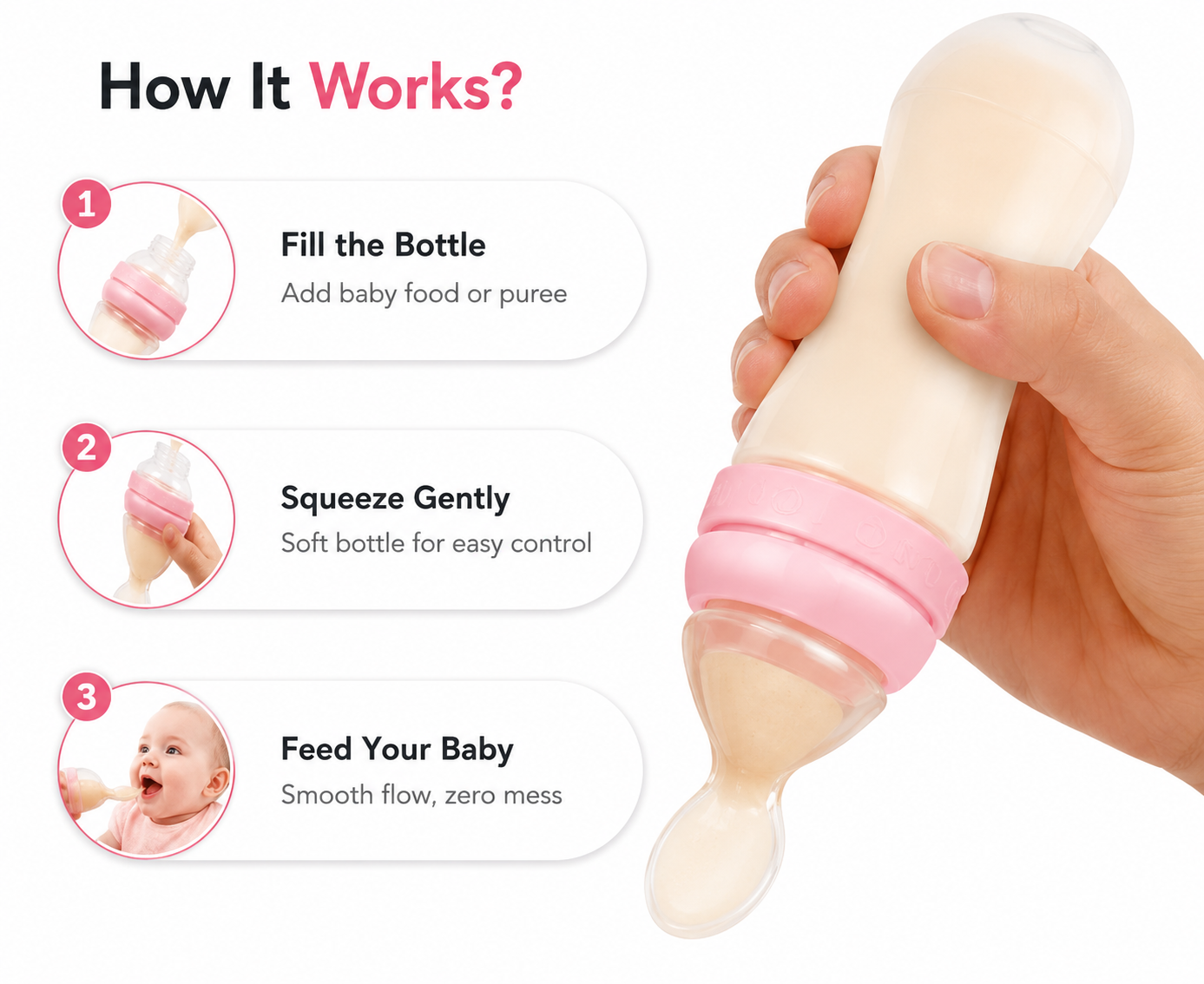 👶 Baby Food Feeder Spoon Bottle – Soft Silicone Squeeze Feeding Bottle (125ml)