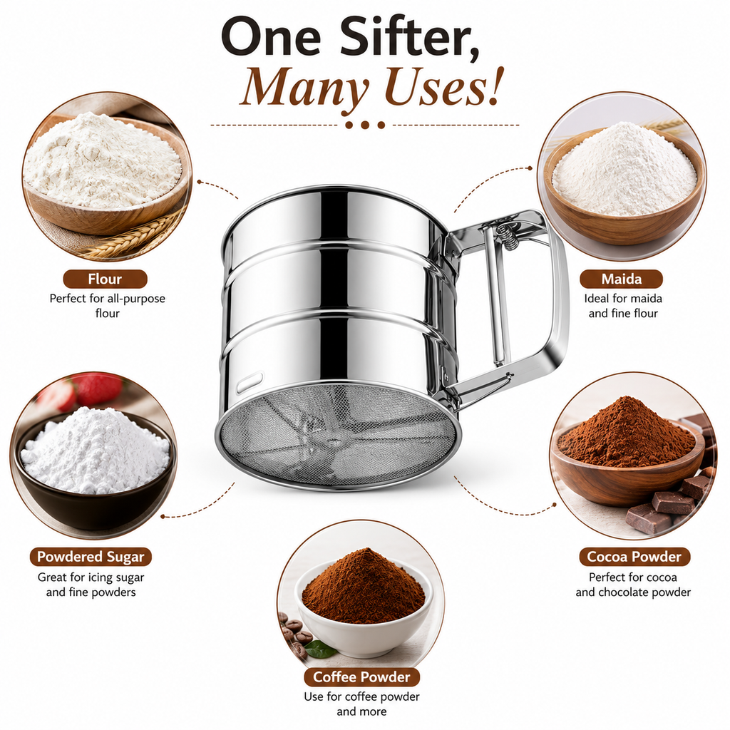 Professional Flour Sifter – Stainless Steel Fine Mesh Baking Tool