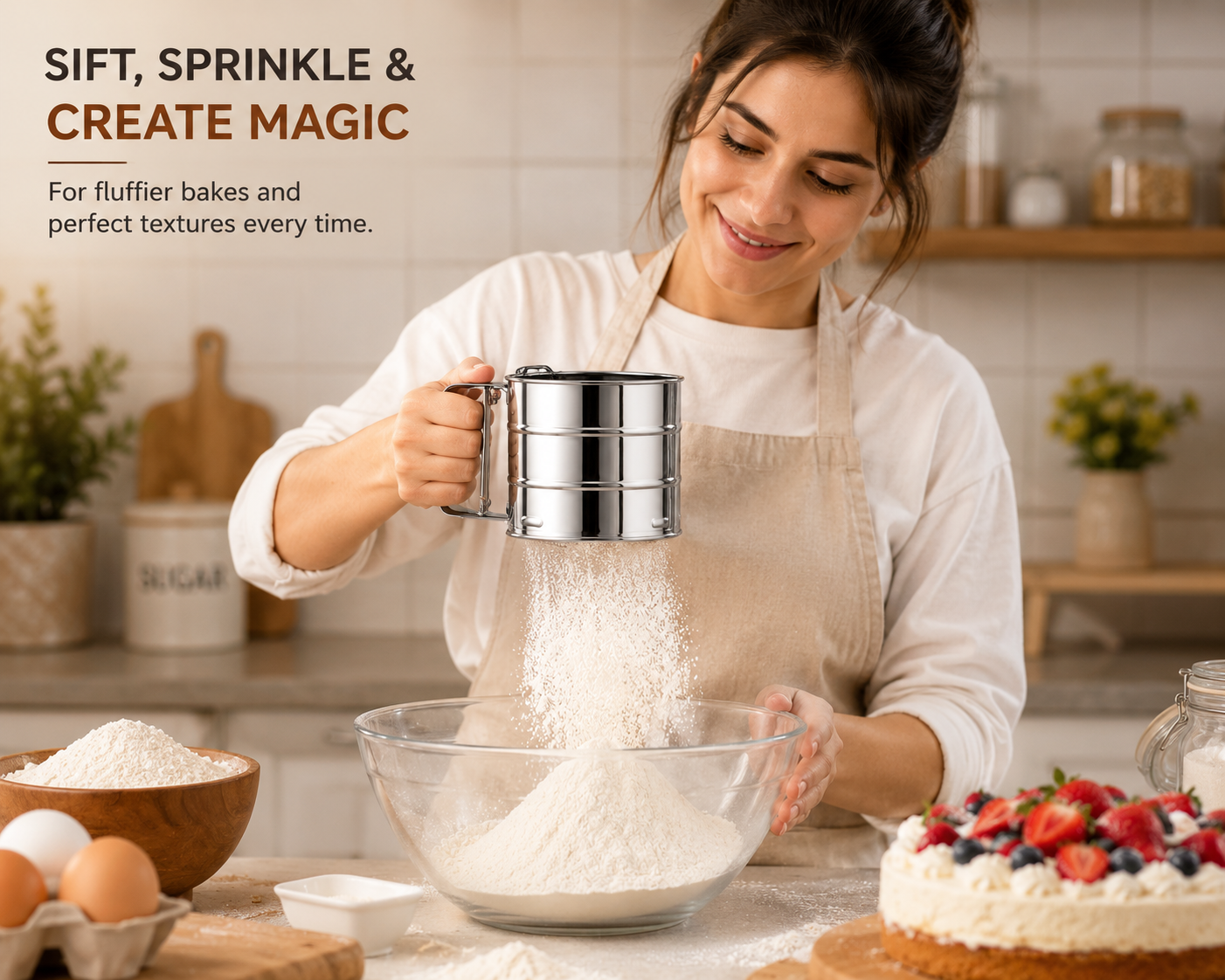 Professional Flour Sifter – Stainless Steel Fine Mesh Baking Tool