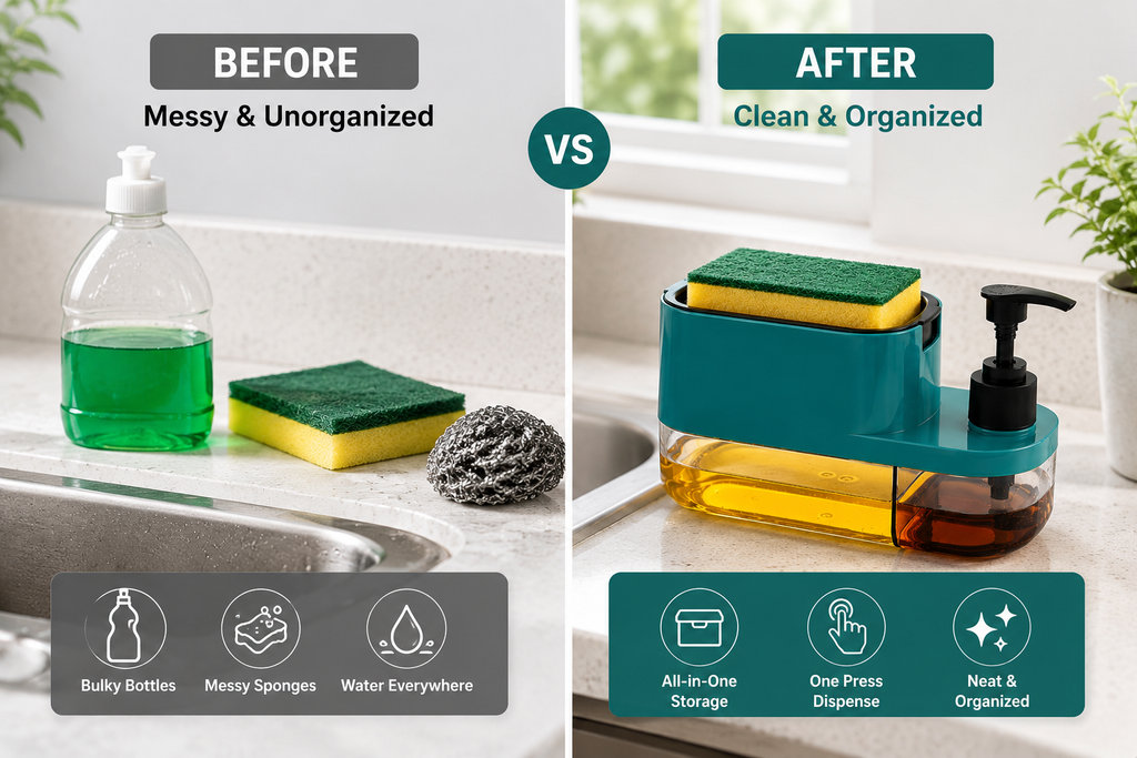 KitchenEase™ Soap Dispenser with Sponge Caddy