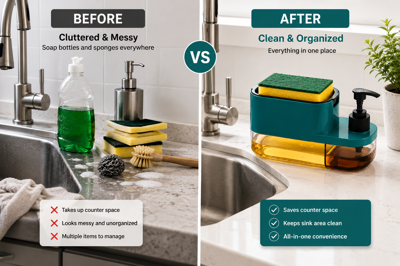 KitchenEase™ Soap Dispenser with Sponge Caddy