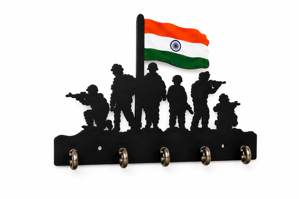 Indian Army Metal Key Holder | Premium 5-Hook Wall Mounted Key Organizer for Home Entrance