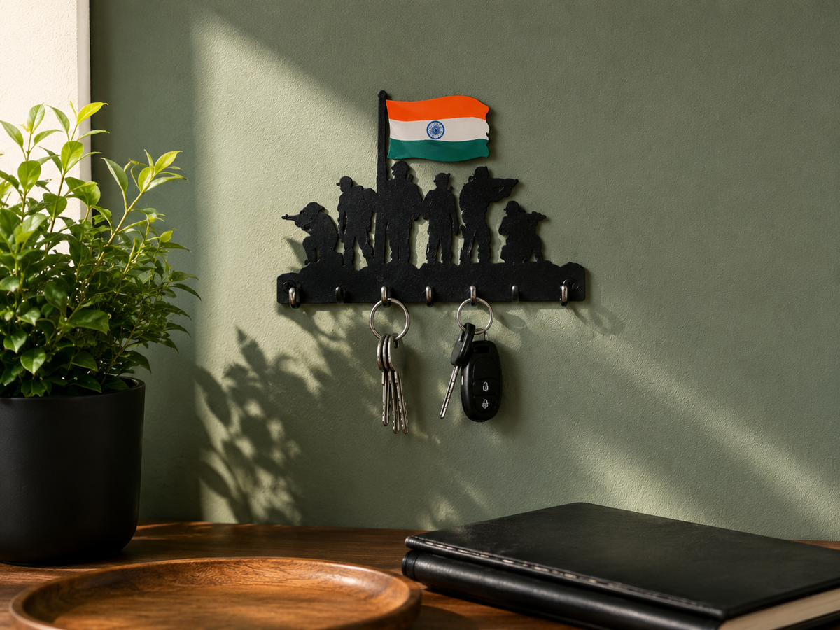 Indian Army Metal Key Holder | Premium 5-Hook Wall Mounted Key Organizer for Home Entrance