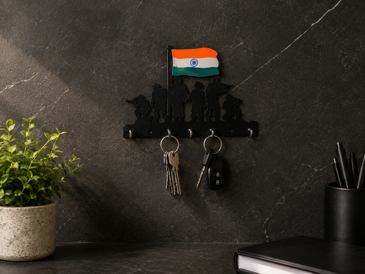 Indian Army Metal Key Holder | Premium 5-Hook Wall Mounted Key Organizer for Home Entrance
