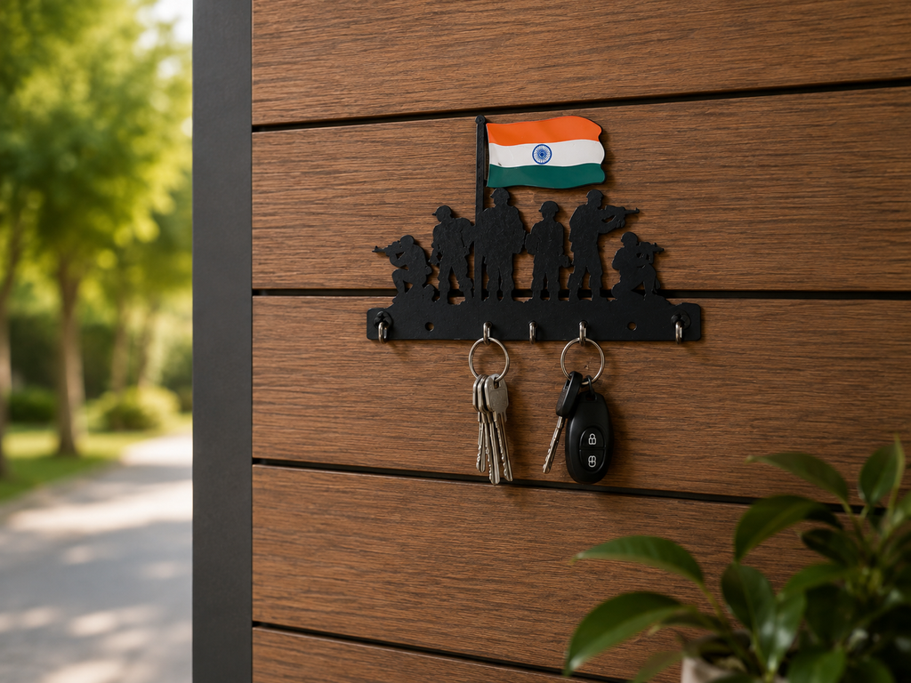 Indian Army Metal Key Holder | Premium 5-Hook Wall Mounted Key Organizer for Home Entrance