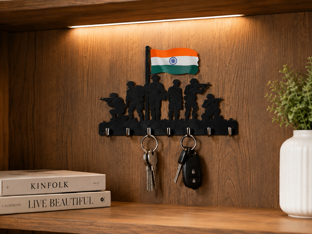 Indian Army Metal Key Holder | Premium 5-Hook Wall Mounted Key Organizer for Home Entrance