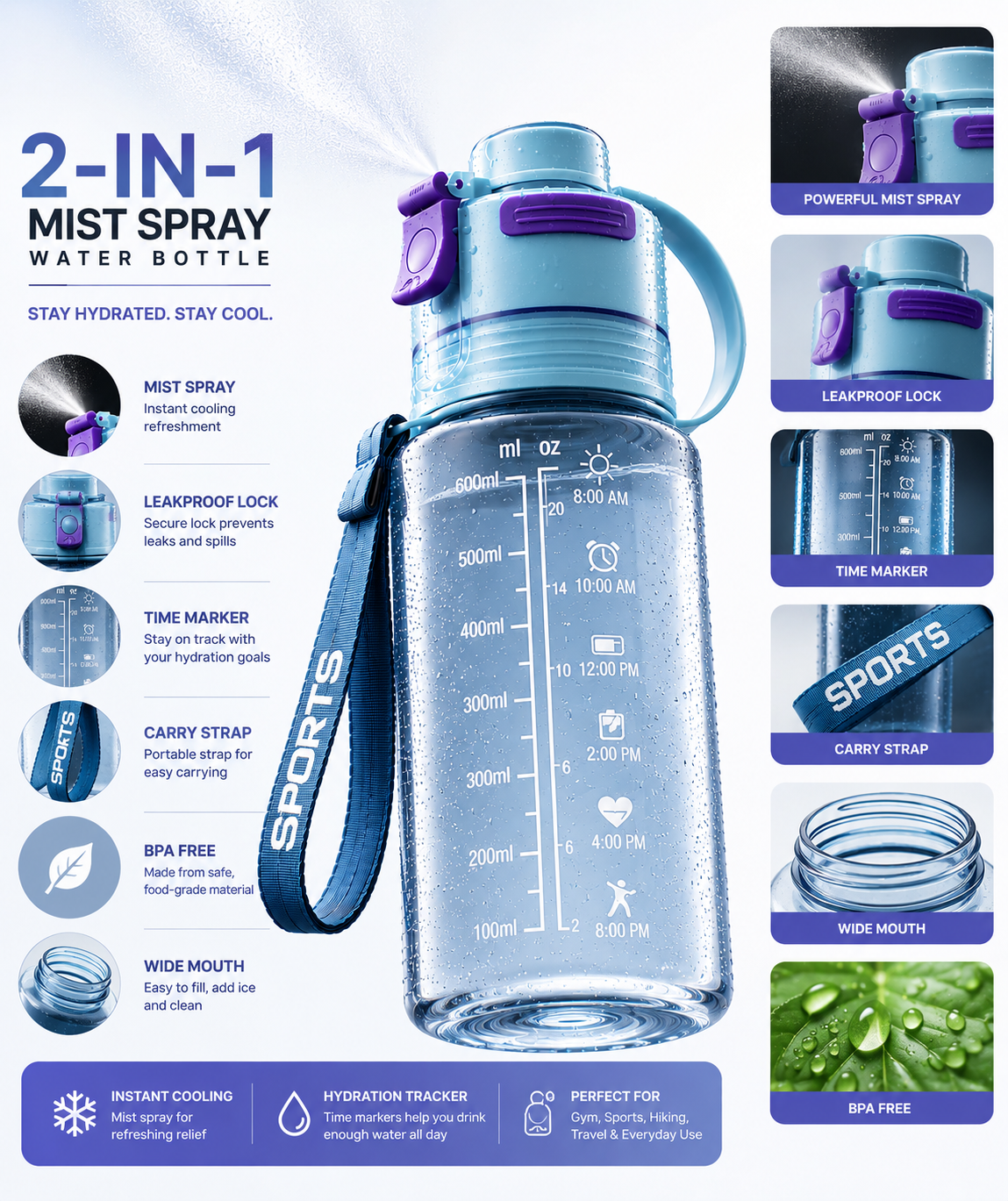 AquaMist™ 2-in-1 Cooling Spray Water Bottle | Hydration & Instant Refreshment