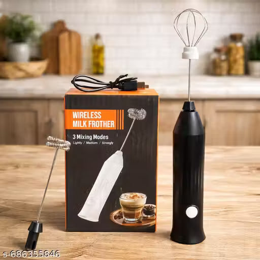 Wireless Rechargeable Milk Frother & Egg Beater — 3 Speeds, Dual Whisk Heads, USB Charging