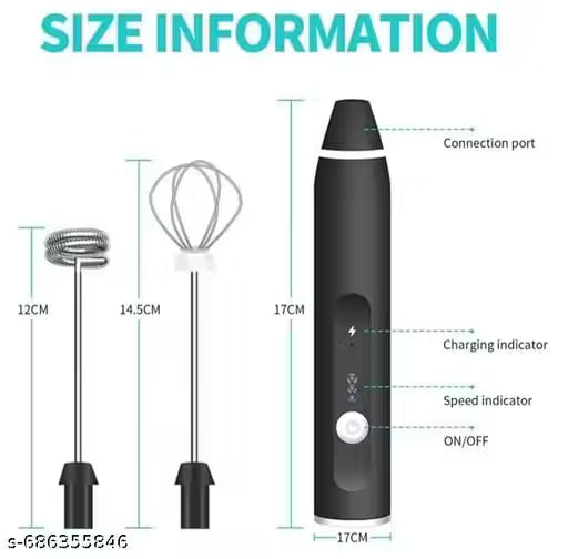 Wireless Rechargeable Milk Frother & Egg Beater — 3 Speeds, Dual Whisk Heads, USB Charging