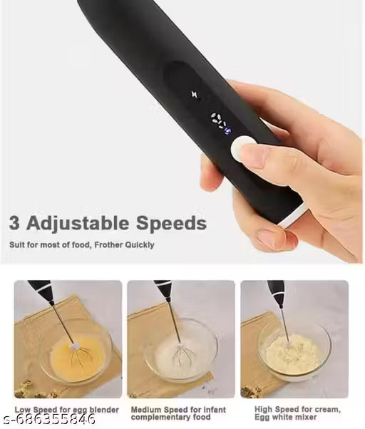 Wireless Rechargeable Milk Frother & Egg Beater — 3 Speeds, Dual Whisk Heads, USB Charging